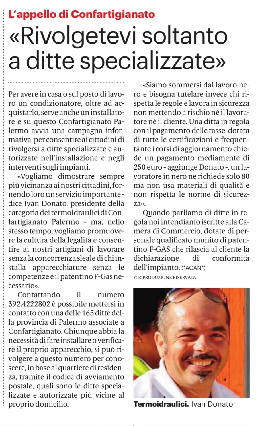 Ivan Donato articolo del Giornale di Sicilia del 10/08/2021