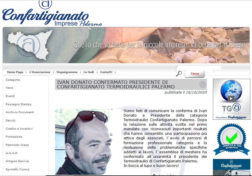 Nomina presidente confartigianato termoidraulici Palermo 16/10/2020